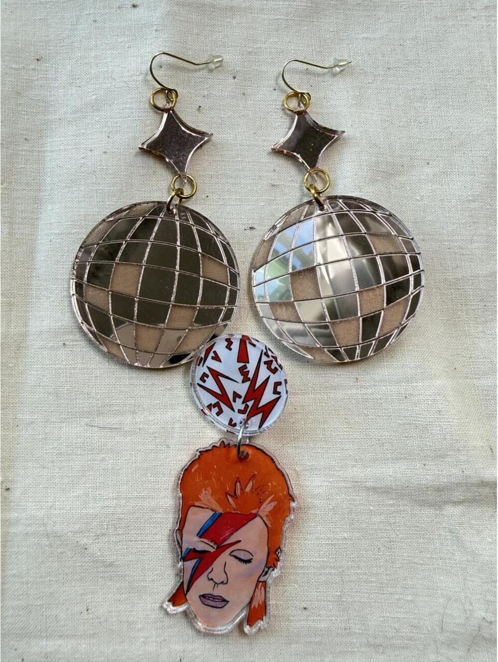 Disco Ball and David Bowie Mismatched Statement Earring Set